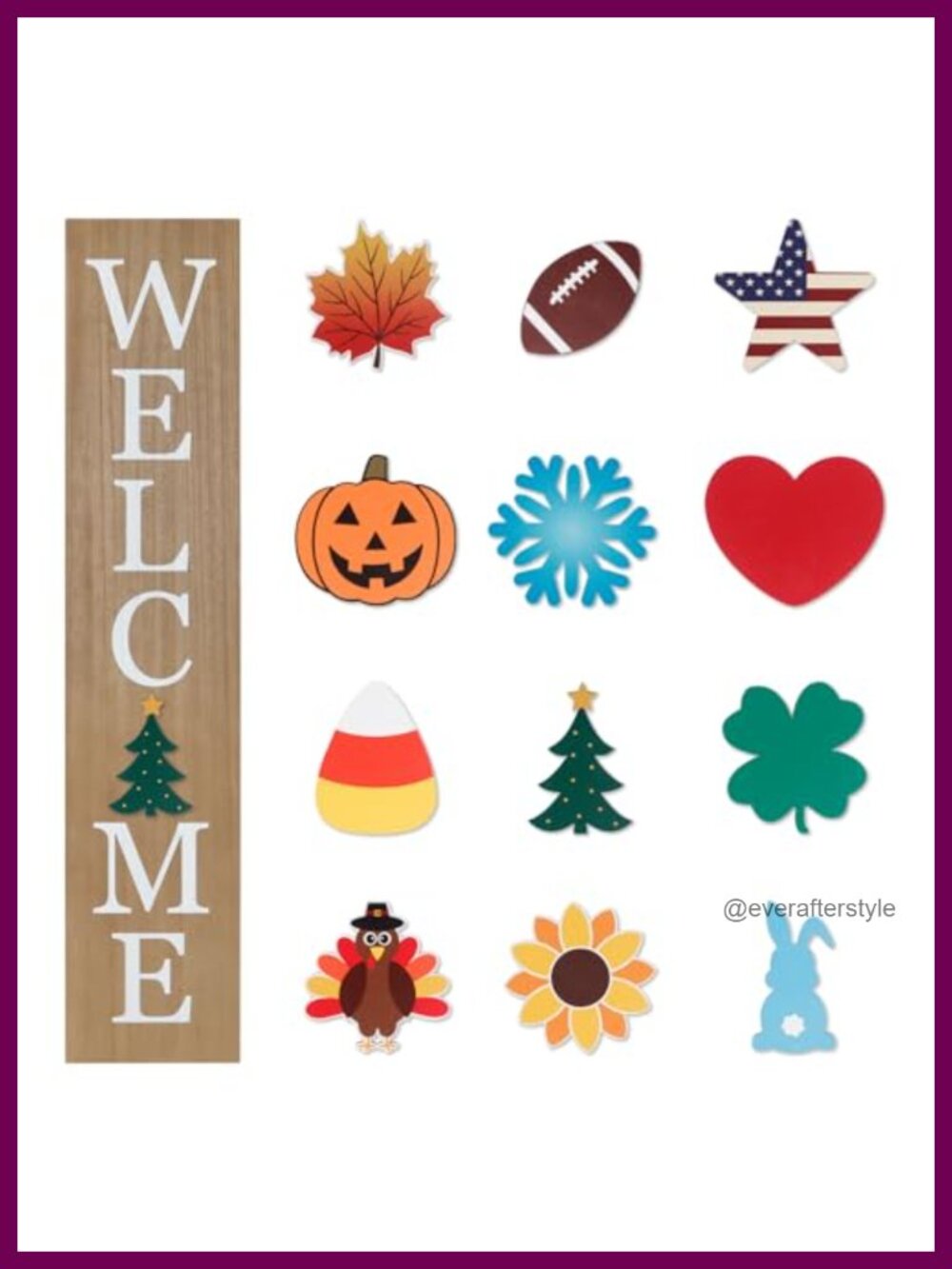 Interchangeable Welcome Sign 45x9 Wooden Standing Hanging Porch Decor 12 Icons